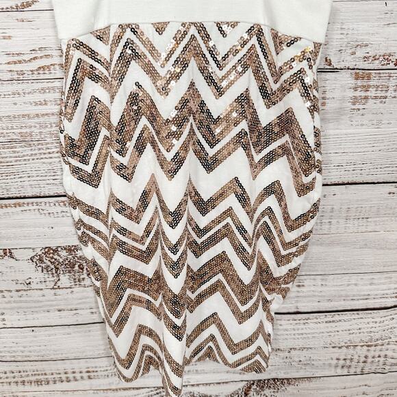 Charlotte Russe Ivory Cut Out Side Dress with Rose Gold Sequins, GUC, Small - Picture 3 of 9